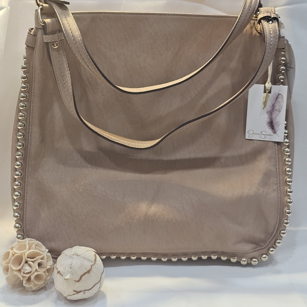 Elegant Taupe Studded Shoulder Bag